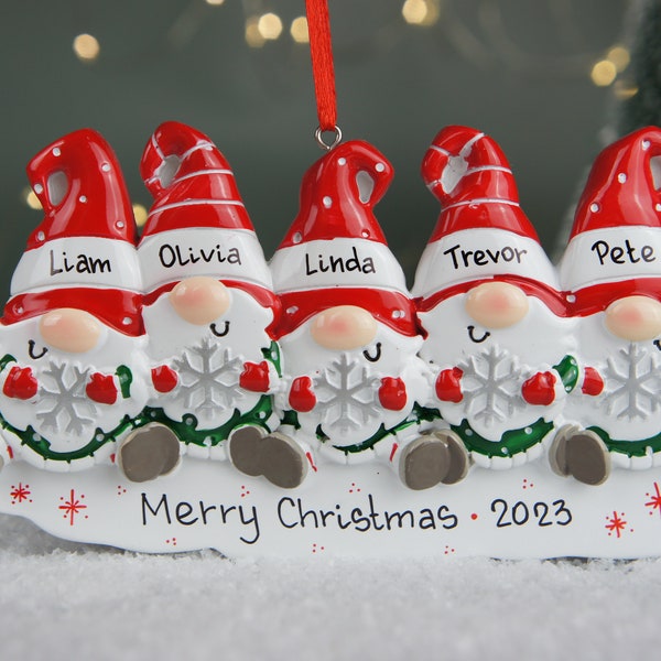 Five Gnomes Personalized Christmas Ornament, Family Christmas Ornament, Gnome Family of 5 Ornament, Personalized Family Ornament