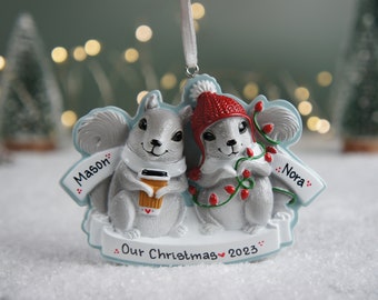 Grey Squirrel (Family Of 2) Personalized Christmas Ornament, Personalized Couple Christmas Ornament, Our First Christmas Together