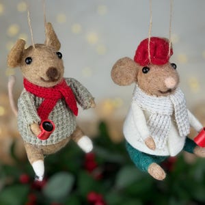 Needle Felted Mice, Cocoa Mice Ornaments, Wool Mice Ornament, Mice Ornament, Mice Christmas Ornament, Christmas Mouse, Felt Mouse Gift