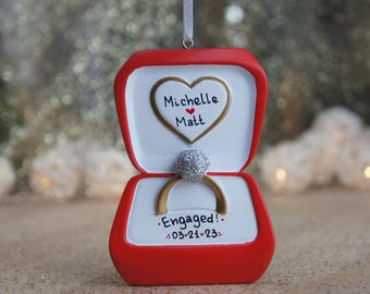 Verlovingsornament, verlovingsring gepersonaliseerd kerstornament, we zijn verloofd, ringdoosornament, Marry Me-ornament, She Said Yes