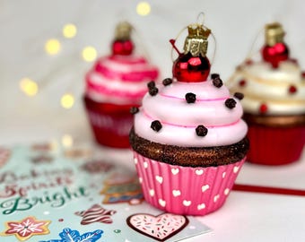 Glass Cupcake Christmas Ornament, Personalized Cupcake Ornament, Bakery Ornament, Sweet Treat Gift, Dessert Ornament