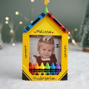 Crayon Photo Frame Personalized Christmas Ornament, Kindergarten Christmas Ornament, Personalized School Ornament, School Photo Frame Gift