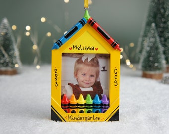 Crayon Photo Frame Personalized Christmas Ornament, Kindergarten Christmas Ornament, Personalized School Ornament, School Photo Frame Gift