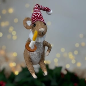 Needle Felted Mouse, Bedtime Mouse Ornaments, Wool Mouse Ornament, Mouse Ornament, Mice Christmas Ornament, Christmas Mouse, Felt Mouse Gift