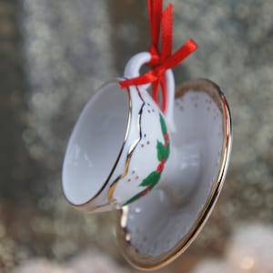 Porcelain Tea Cup Ornament, Personalized Tea Cup Christmas Ornament, Vintage Tea Cup, Tea Party Christmas Gift, Teacup Christmas Keepsake