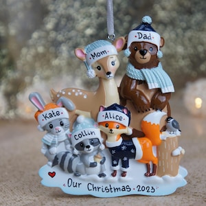 Woodland Family (Family Of 5) Personalized Christmas Ornament, Family Christmas Ornament, Family of 5 Ornament, Personalized Family Ornament