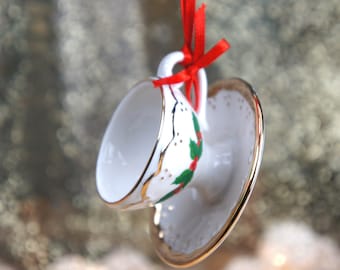 Porcelain Tea Cup Ornament, Personalized Tea Cup Christmas Ornament, Vintage Tea Cup, Tea Party Christmas Gift, Teacup Christmas Keepsake