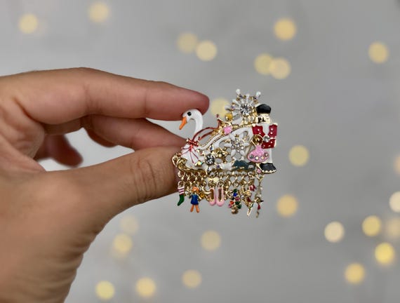 Nutcracker Ballet Christmas Pin, Festive Holiday Brooch with Charms, Holiday Jewelry Gift, Nutcracker Suite Clara Gift