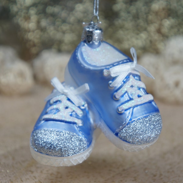 Glass Baby Shoes Christmas Ornament, Baby's First Christmas Ornament, Personalized Baby Boy Ornament, My First Christmas Ornament