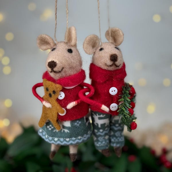 Needle Felted Mice, Winter Mice Ornaments, Wool Mice Ornament, Mice Ornament, Mice Christmas Ornament, Christmas Mouse, Felt Mouse Gift