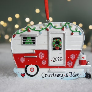 XMAS Camper Personalized Christmas Ornament, Camper Christmas Ornament, Traveler Trailer Ornament, Personalized Vintage Camper Ornament