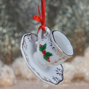 Porcelain Tea Cup Ornament, Personalized Tea Cup Christmas Ornament, Vintage Tea Cup, Tea Party Christmas Gift, Teacup Christmas Keepsake