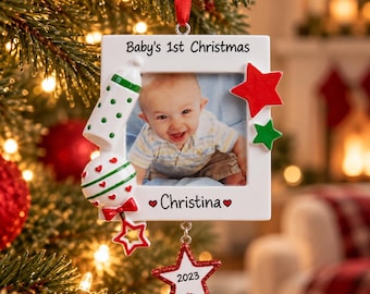 Première décoration de Noël de bébé, décoration de cadre photo pour bébé, décoration de bébé personnalisée, ma première décoration de Noël, cadeau de cadre photo pour bébé
