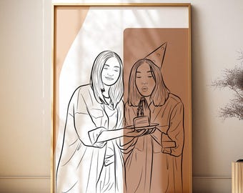 Custom Line Art Birthday Portrait from Photo, Best Friend Birthday Gift