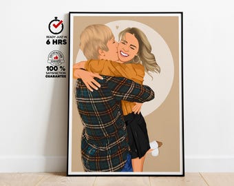 Custom Playful Couple Portrait Digital Illustration From Photo