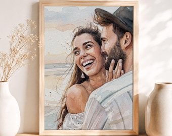 Custom Watercolor Romantic Couple Portrait from Photo, Valentine's Day Gift