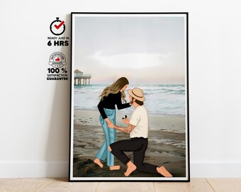 Custom Proposal Couple Portrait With Background Digital Illustration From Photo