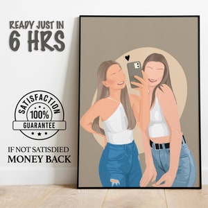 Custom Best Friend Portrait, Custom Friendship Illustrations, faceless portrait print, girls portrait, gift for her, sister birthday gift