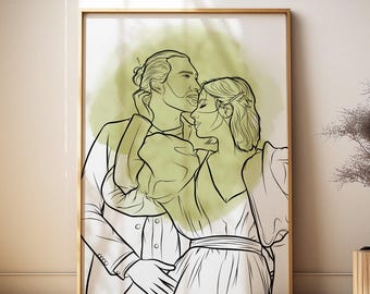 Custom Line Art Wedding Portrait from Photo, Elegant Bridal Keepsake Gift