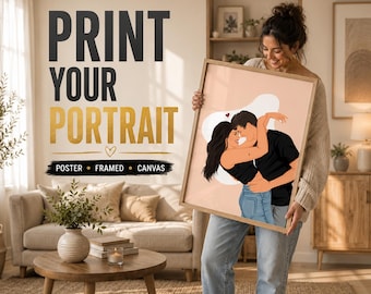 Custom Couple Portrait Print, Framed Poster or Canvas, Print Your Own Digital Portrait, Wall Art