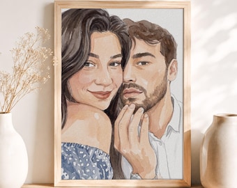 Custom Watercolor Couple Portrait from Photo, Boyfriend Girlfriend Surprise Gift