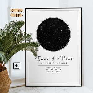 Regalo personalizado - Regalo romántico único para él o ella - Impresión personalizada del cielo nocturno por fecha - Regalo perfecto para el día de San Valentín