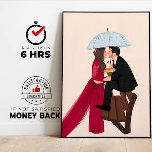 Retrato de casamento personalizado, pintura de foto, presente de 1º aniversário, presente para ela/ele, presente de casal, presente de noivado, ilustração desenhada à mão