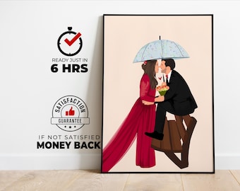 Retrato de boda personalizado, pintura a partir de una foto, regalo de primer aniversario, regalo para ella/él, regalo de pareja, regalo de compromiso, ilustración dibujada a mano