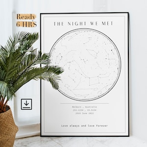 La noche que conocimos mapa de estrellas personalizado por fecha regalo de Navidad único para él, cielo nocturno por fecha mapa de constelación regalo de aniversario, mapa de primera fecha