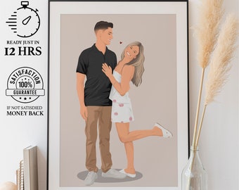 Minimalist Portrait for her Digital Print, Personalized Wall Art, Custom couple Gift