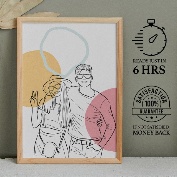 Custom Line Drawing Gift for Boyfriend, lesbian gift, Unique Husband Gift, engagement gift for couple, printable first anniversary wall art