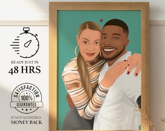 custom couple illustration portrait, personalized gift for her, faceless portrait, gift for boyfriend, custom gift for him