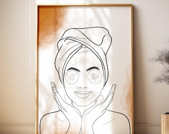Custom Line Art Self Care Portrait from Photo, Spa Day Self Love Gift