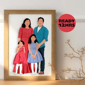 Illustrazione minimalista personalizzata, regali per la famiglia, regali di compleanno, ritratto di famiglia di fidanzamento, illustrazione personalizzata