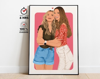 Custom Best Friend Portrait Digital Illustration From Photo