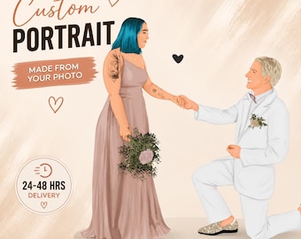 Custom Proposal Portrait From Photo Romantic Engagement Digital Illustration