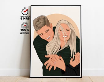 Custom Playful Couple Portrait Digital Illustration From Photo