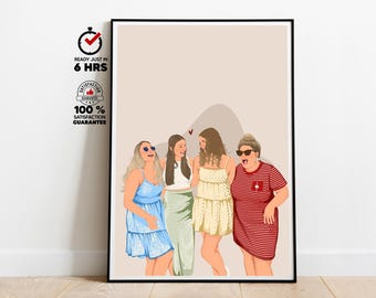 Custom Friends Portrait Illustration Minimalist Group Art Best Friends Digital Gift