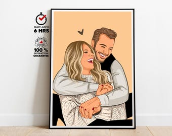 Custom Couple Portrait from Photo, Personalized Illustration, Anniversary Gift, Wedding Gift, Valentine Gift, Digital Download, Wall Art