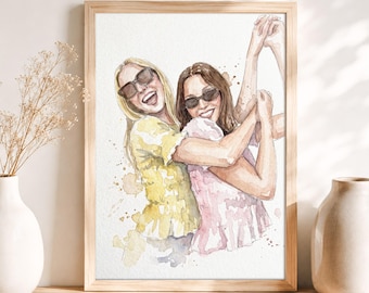 Custom Watercolor Best Friend Portrait from Photo, Personalized Friendship Gift