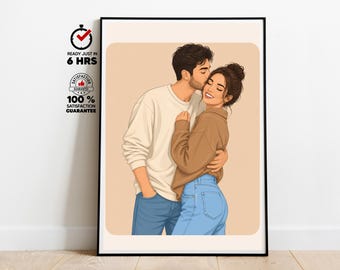 Custom Couple Portrait From Photo Valentine Digital Wall Art
