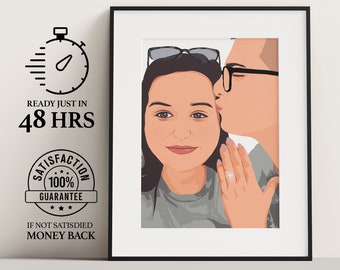 Retrato de arte vectorial personalizado, regalo para ella, dibujo de pareja de compromiso, regalo personalizado, ilustración personalizada