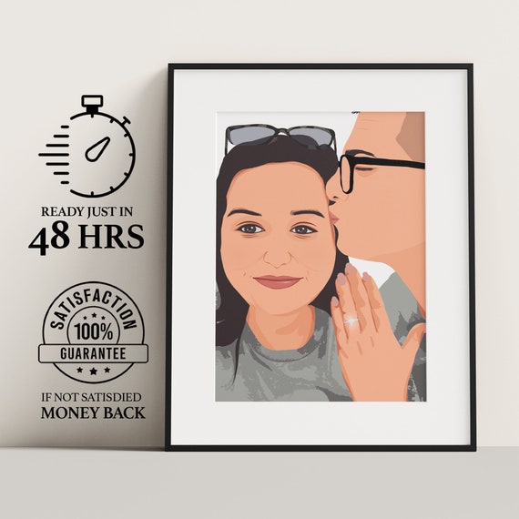 Custom Vector Art Portrait, gift for her, engagement Couple Drawing, Personalized Gift, Customized Illustration
