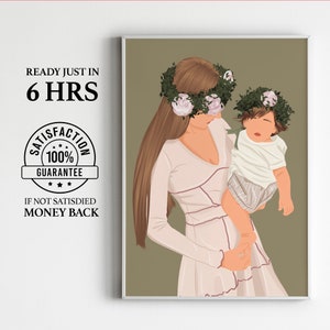 Portraits personnalisés, oeuvres d'art sans visage, cadeaux uniques et oeuvres d'art personnalisées commandées, cadeau pour maman et sa fille