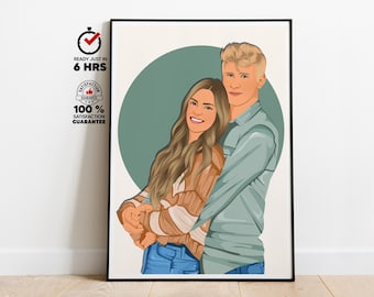 Custom Romantic Couple Portrait Digital Illustration From Photo