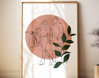 Custom Line Art Couple Goals Portrait from Photo, Aesthetic Modern Wall Art
