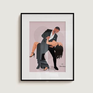 May include: A digital illustration of a couple dancing. The man is wearing a black suit and the woman is wearing a black dress. The background is a light pink color with a heart shape. The text "Our Infinity" is at the bottom of the image.