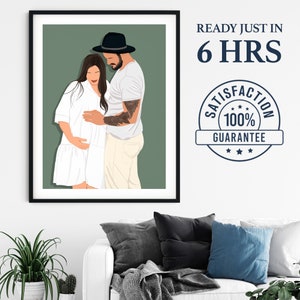 Ilustración de pareja personalizada a partir de una foto o un retrato de dibujos animados de dibujo familiar, retrato sin rostro, regalo de aniversario