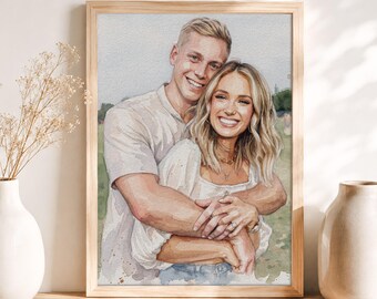Custom Watercolor Engagement Portrait from Photo, Personalized Proposal Gift