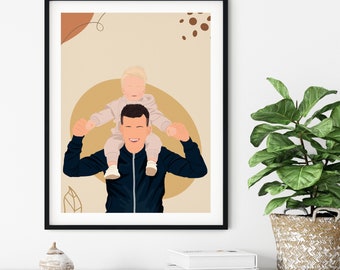 Custom Father's Day Portrait, Personalized Family Illustration (Digital File)